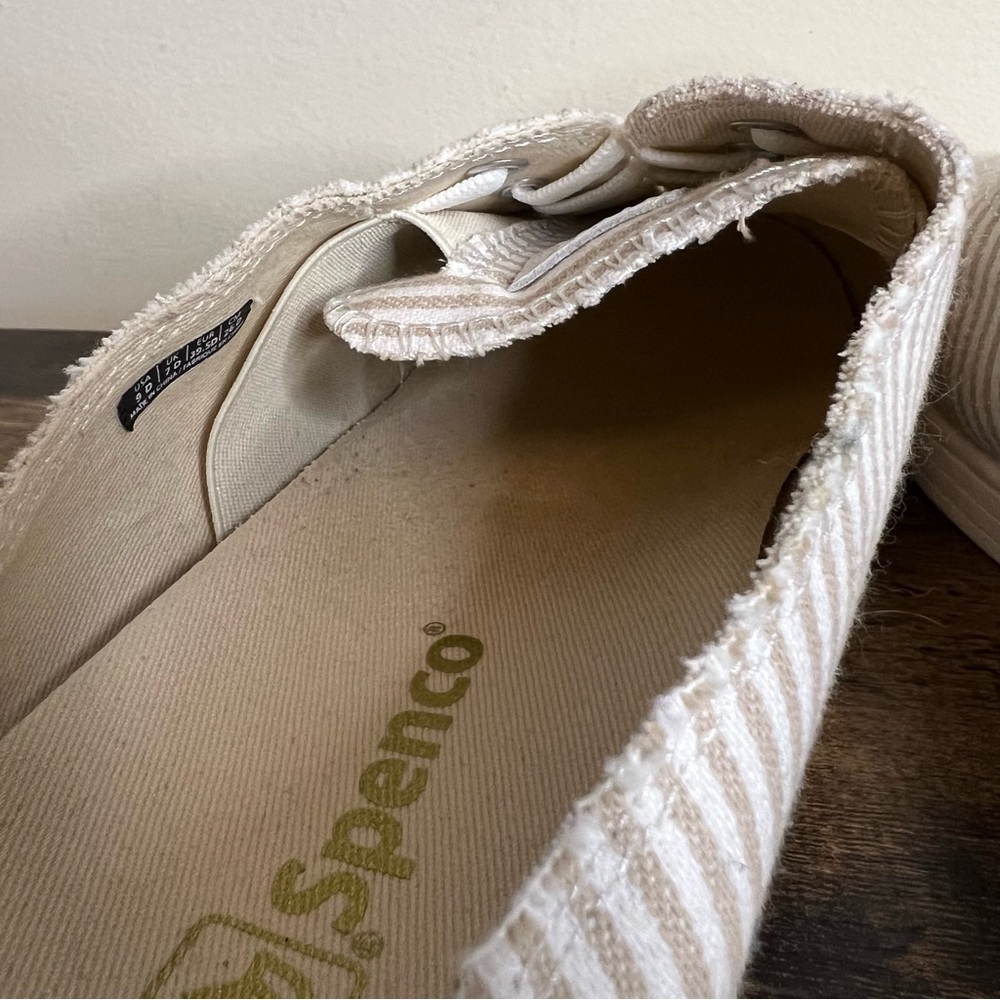 canvas mules slip on shoes tan white stripes Spenco Santa Rosa women's 9 - Picture 7 of 14